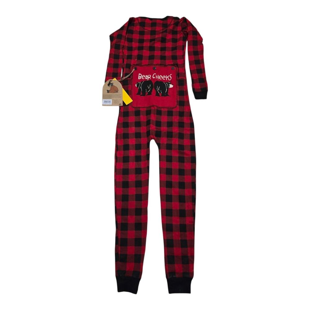 Lazy One Flap Jacks Bear Cheeks PJ's SZ 12 Long John 1 Pc Plaid Pajama